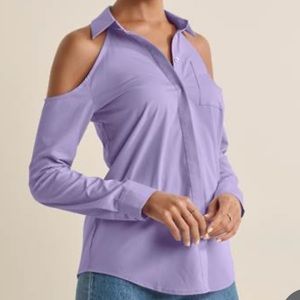 Cold Shoulder Button Up Top